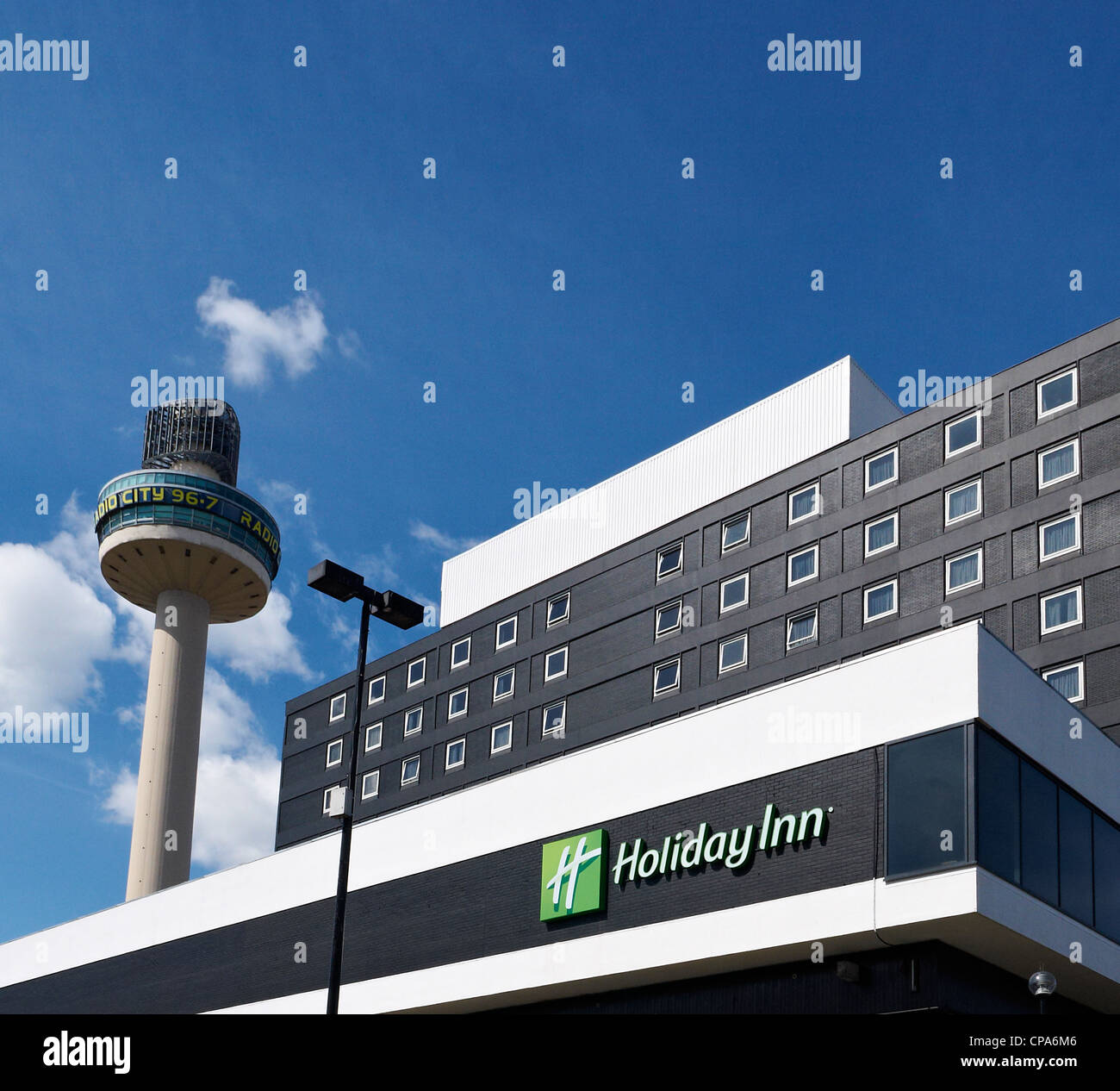 Holiday Inn hotel with St John`s beacon in Liverpool UK Stock Photo